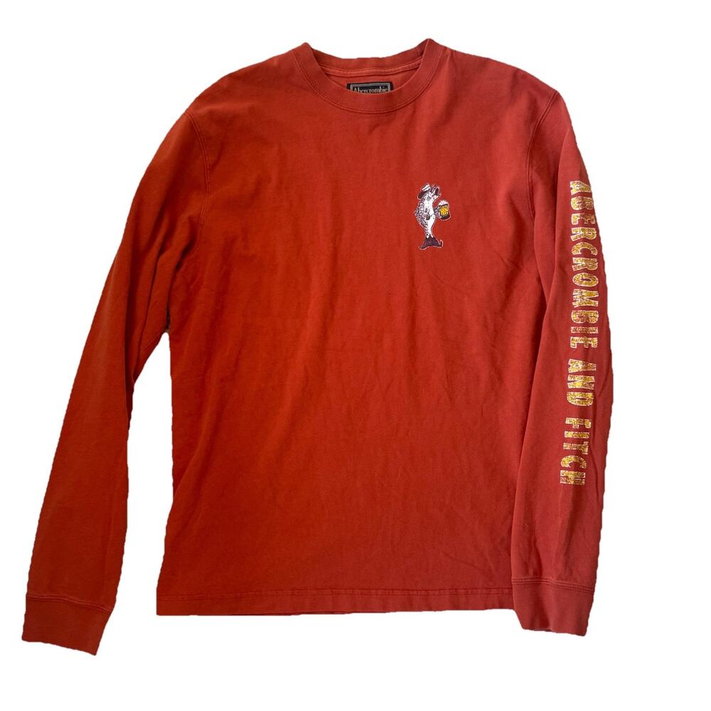 VTG Abercrombie & Fitch Shirt Mens Y2K Graphic Long Sleeve T Shirt Fish Beer S